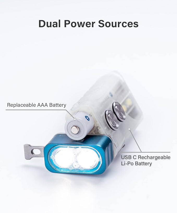 RovyVon E7 Small EDC Flashlight USB C Rechargeable 700lumens Bright Keychain Flashlight High Lumens, Compact LED Pocket Clip Flashlight Supports AAA Replaceable Battery, Case Glowing in The Dark.