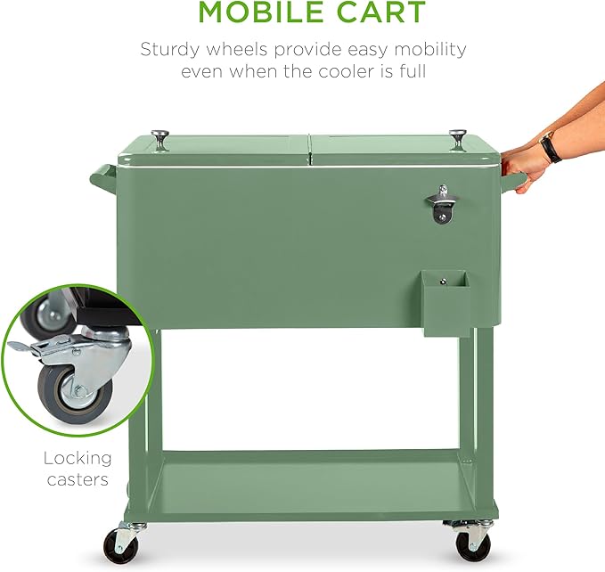 Best Choice Products 80-Quart Outdoor Steel Rolling Cooler Cart w/Ice Chest, Bottle Opener, Catch Tray, Drain Plug, Locking Wheels