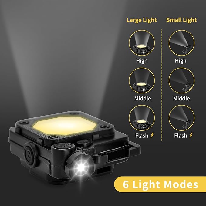 Cob Keychain Flashlight, 6 Light Modes 1500 Lumen, 2Pcs Mini Keychain Work Light, Small Flashlight Rechargeable with Bracket and Screwdriver, Emergency Light for Camping and Hiking