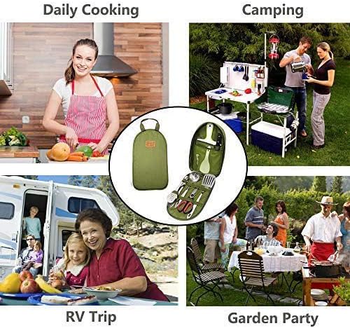 Camp Kitchen Utensil Organizer Travel Set Portable BBQ Camping Cookware Stainless Steel Utensils Travel Kit Outdoor Equipment Cutting Board Tongs Scissors Knife Ladle Spatula