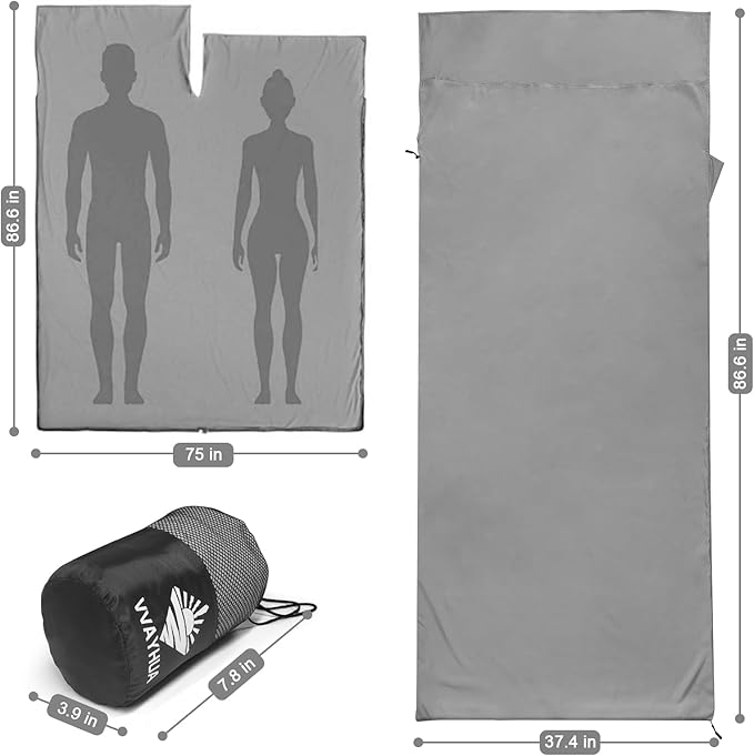 Sleeping Bag Liner, Sleep Sack Travel Sheets, Two-Way-Zipper Expose Feet Separately, Portable Single Camping Sheet for Hotel,Hostels,Business Trips