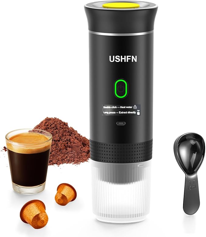 Portable Espresso Machine,4-5 Min Self-Heating Rechargeable Coffee Maker with Type-C,Compatible with NS, DG Capsule & Ground Coffee for Travel, Camping, Office(Black)
