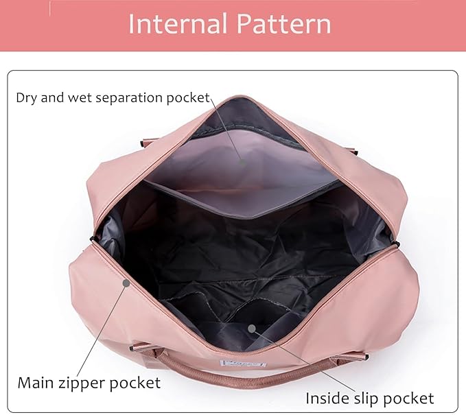 KARRESLY Travel Duffel Bag for Women,Shoulder Weekender Overnight Bag Sports Gym Tote Bag,Waterproof(Light Pink) free size