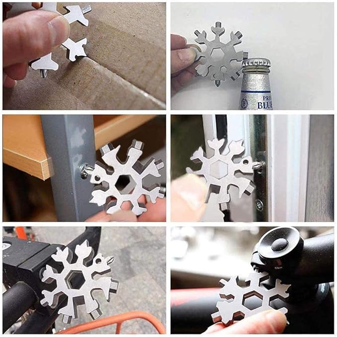 3 Pack 18-in-1 Snowflake Stainless Steel Multi Tool, Portable and Durable Screwdriver Compact Snowflakes Multitool for Bottle Opener/Outdoor Camping/Keychain for Christmas