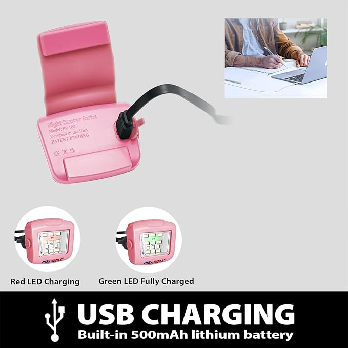 Running Lights, Waterproof LED Clip-On Light, 300 Lumens, USB Rechargeable, Suitable for Hiking, Running, Biking, Walking Dog, Car Repair, Emergency(2PCS,Pink)
