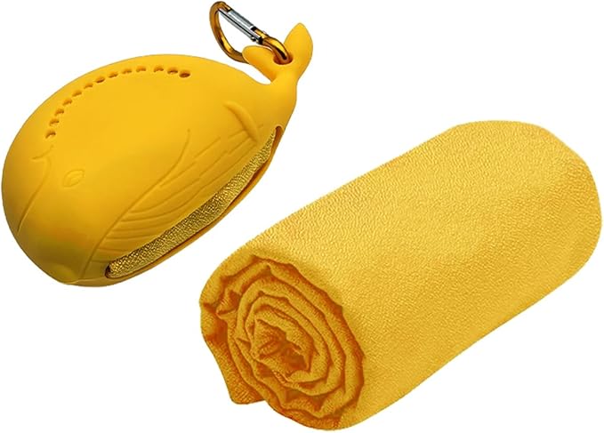 FANCAME Quick Dry Towel with Whale Silicone Sleeve Microfiber Sports Travel Towel Soft Breathable Cooling Towel Absorbent Compact Beach Towels,Suitable for Gym,Camping and Yoga (Orange, 11‘’x 31‘’)