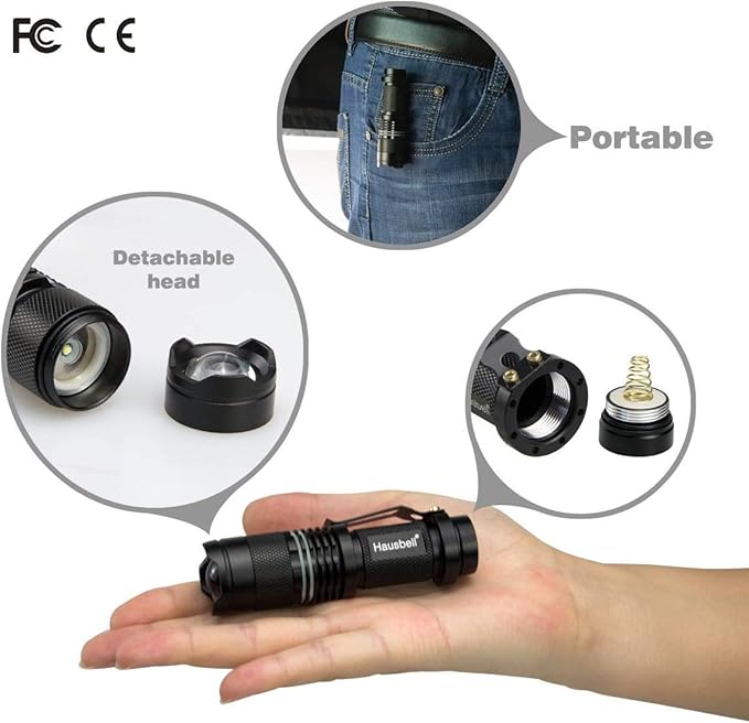 HAUSBELL Flashlights, Handheld Flashlights, Upgraded 7W Mini LED Flashlights, Tactical Flashlights High Lumens, Zoomable 3 Modes Flash Light for Kids Indoor Outdoor Hiking Camping, 8 Pack
