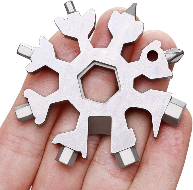 18-in-1 Snowflake Multi-Tool Screwdriver, Stainless Steel 18-1 Multitool Snow Tool,Best Gift for mens (Silver)
