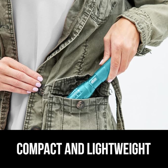 Gorilla Grip Powerful LED 750 FT Water Resistant 5 Adjustable Mode Tactical Flashlight, High Lumens Ultra Bright Battery Life Zoom Flashlights, Small Camping Car Mini Flash Light Accessories Turquoise