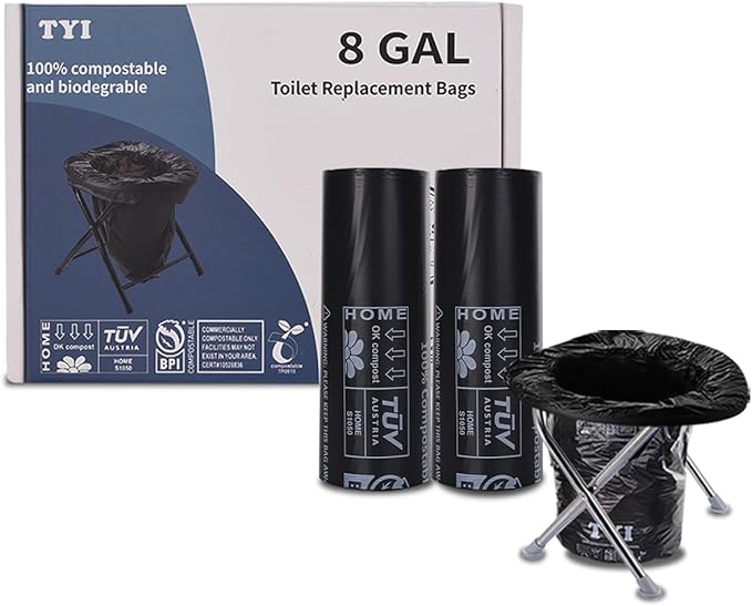 Portable Toilet Bags for Camping, 40 Count Toilet Replacement Bags, 8 Gallon, 30 Liter, 100% Biodegradeable for Use with 5 Gallon Bucket