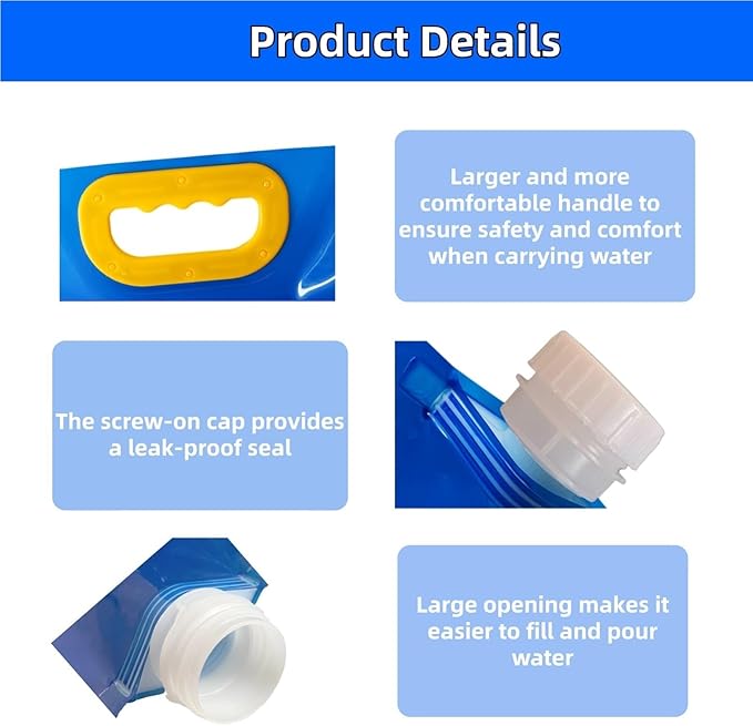 Portable Water Storage Containers For Camping, Collapsible Water Bag, Water Jugs For Hiking,Reusable Gallon Water Jug, Drink Pouches For Emergency (10L, Count, 2)