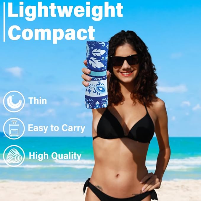 2 Pack Microfiber Lightweight Beach Towel Sand Free Quick Dry Absorbent Thin Compact Towels for Swimming Pool Camping Beach Accessories Large Easy Pack Travel Things for Vacation Essentials Gift
