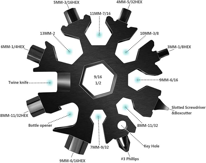 4 Pack 18 In 1 Snowflake Multi Tool, Stainless Steel Beer Bottle Opener, Flat Phillips Screwdriver Kit/Wrench, Outdoor Durable and Portable