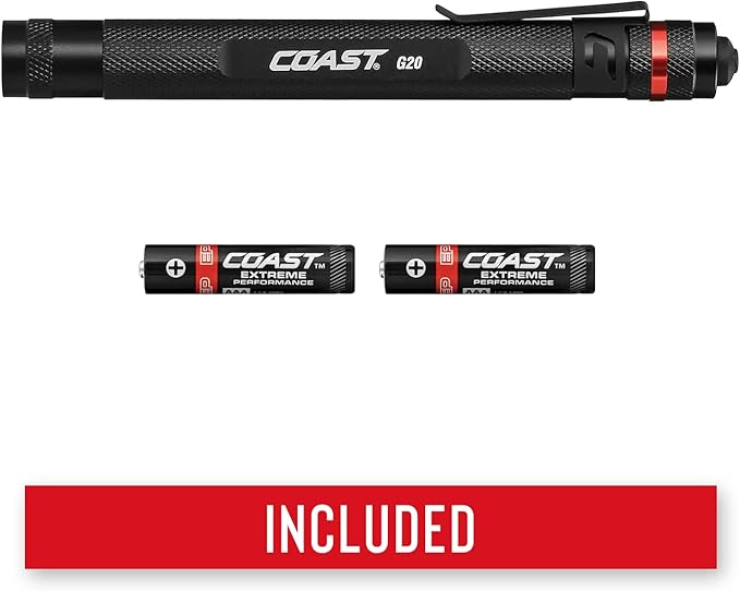 COAST® G20 Inspection Beam LED Penlight with Adjustable Pocket Clip and Consistent Edge-To-Edge Brightness, Red, 54 lumens