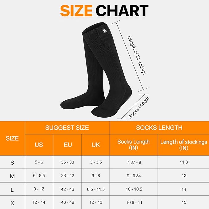 SNOW DEER Heated Socks for Men Women, 7.4V Rechargeable Battery Electric Socks, Heated Ski Socks for Hunting Fishing Camping Hiking Skiing Foot Warmer