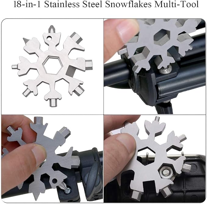 18-in-1 Snowflake Multi-Tool Screwdriver, Stainless Steel 18-1 Multitool Snow Tool,Best Gift for mens (Silver)