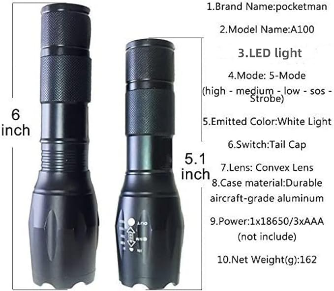 MODOAO LED Flashlight high lumens Waterproof Zoomable Flashlights for Emergencies, 5 Modes Tactical Flash Light for Camping and Home Use(5 Pack)