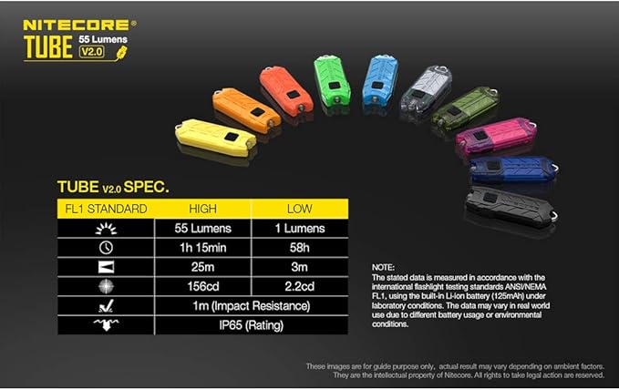 Nitecore Tube V2.0 Keychain Flashlight, 55 Lumen USB Rechargeable Ultralight Lightweight (Azure)