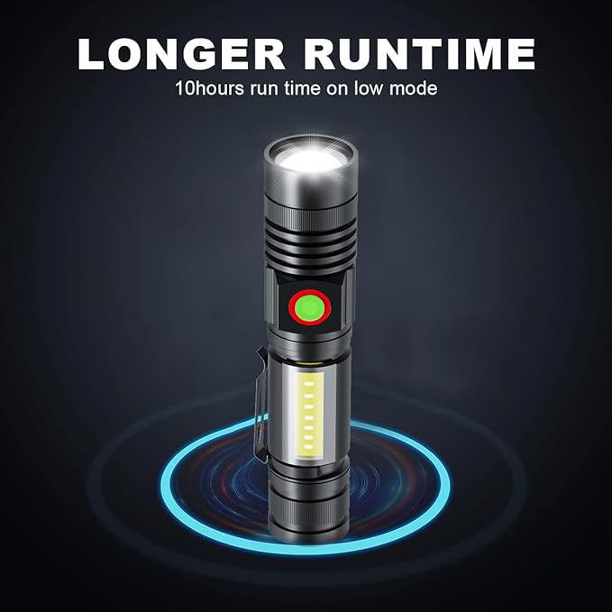 iToncs USB Rechargeable Flashlight, 2000 Lumens Super Bright Magnetic Flashlight with COB Work Light, Waterproof, 4 Modes, Pocket Tactical Flashlights 2 Packs Tactical Flashlights with Holsters