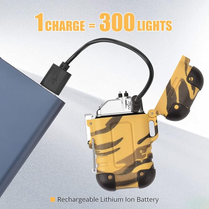 Extremus Blaze 360 Rechargeable Electric Lighters, Dual Arc Lighter, Windproof Plasma Lighter, Waterproof Flashlight Lighter, Flameless Lighter with Whistle Lanyard for Camping (Gold)