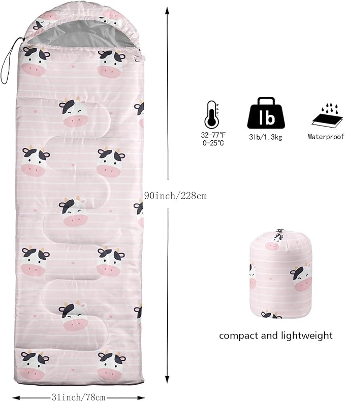 Kids Sleeping Bag for Boys Girls,Cute Puppy Print-Lightweight Warm Portable Outdoor Indoor-Waterproof Cold Weather Resistant Sleeping Bag for Camping Hiking