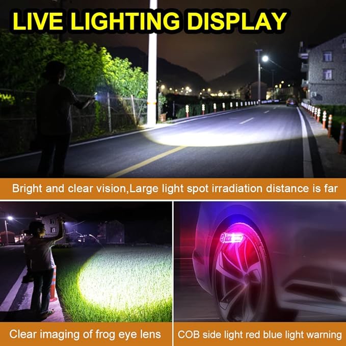 Portable Rechargeable LED Work Light, Mini Magnetic Flashlights for Mechanics with COB Sidelight, Small Multi-Use Waterproof Super Bright Car Repair Emergency Trouble Light