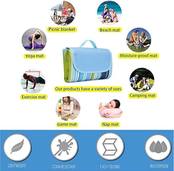 Lchkrep Picnic Blanket Beach Blankets 80"x60", Large Sandproof Waterproof Camping Portable Travel Blanket Play Mat for Outdoor Indoor Family Beach Park Grass,Hiking, Music Festiva