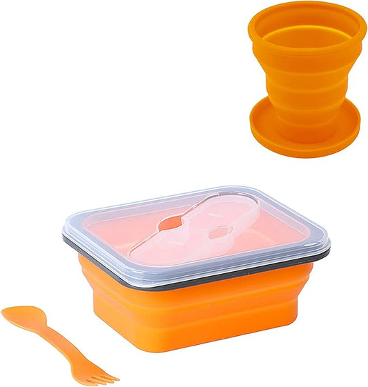 Camp Mess Kit Include Collapsible Bowls for Camping,Collapsible Cup with Lid,Camping Utensils for Hiking, Backpacking, Lunch, Beach Camping Bowl and Utensil Set