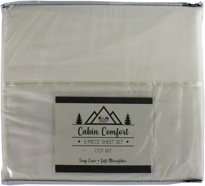 Everything Summer Camp Cabin Comfort - Cot Sheet for Camping and RV Cots - Fits All Cot Size Beds Comfortably -72 x 28 Inches - Super Soft (3 Piece Cot (Fitted, Flat, Pillowcase), Cream)