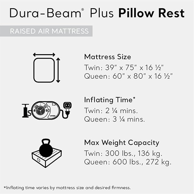 INTEX Raised Airbed Mattress with Built-in Pump, Dura-Beam Plus Pillow, Twin - Portable Inflatable Luxury Blow-Up Bed for Adults, Camping, Guests