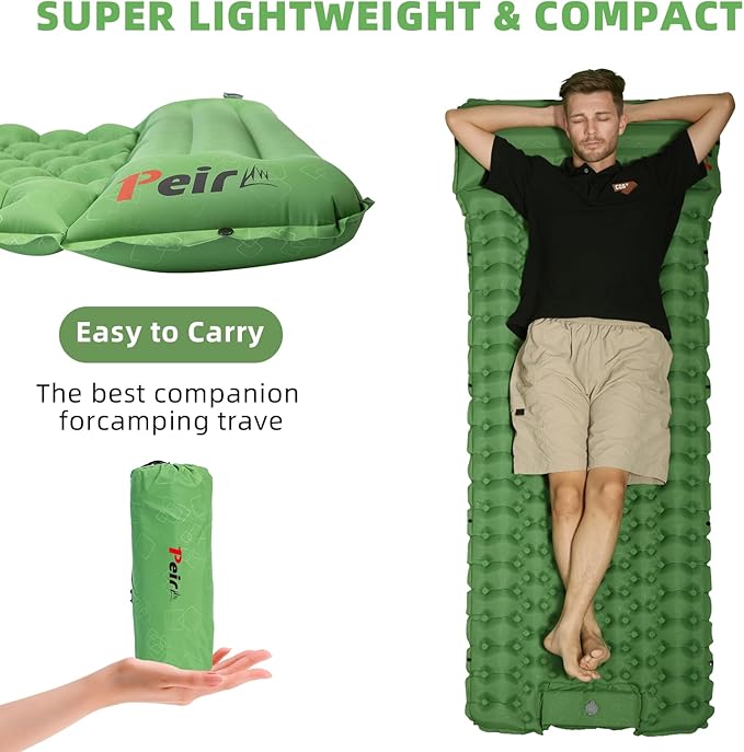 Camping Sleeping Pad, Ultralight Camping Mat with Pillow Built-in Foot Pump Inflatable Sleeping pad for Backpacking,Hiking,Traveling Tent