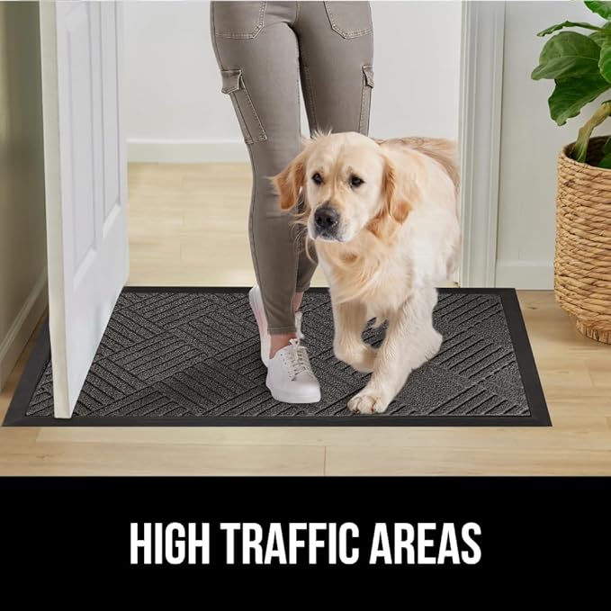 GORILLA GRIP 100% Waterproof All-Season WeatherMax Doormat, Durable Natural Rubber, Stain and Fade Resistant, Low Profile, Indoor Outdoor Door Mats, Easy Clean Patio Entrance Mat, 17x29, Gray Diamond