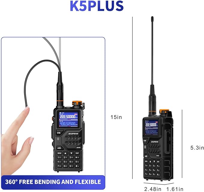 BAOFENG K5PLUS Tri-Band Ham Radio Long Range Walkie Talkies High Power Two-Way Radio with One Touch Frequency Finder Button, USB-C Charging, Color Large Screen Display, NOAA Weather, 999CH