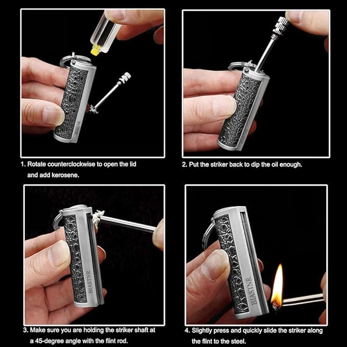 Permanent Match Matchstick Fire Starter - 2 Pack, Keychain Flint Metal Immortal Lighter, Kerosene Refillable Flint Lighter for Camping Hiking