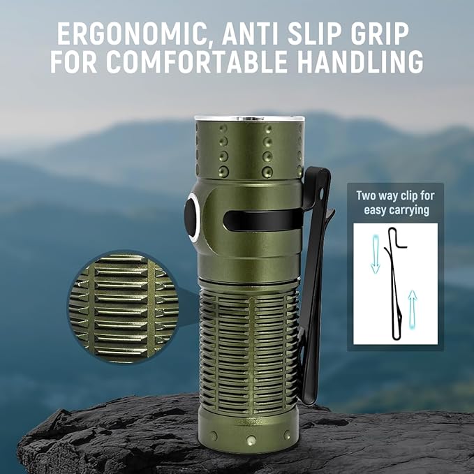 Mini EDC Flashlight Rechargeable, 1300 High Lumen LED Pocket Flash Light with Magnetic Base, 310M Long Throw Compact Waterproof Small Powerful Light for Home, Camping, Emergencies-Green