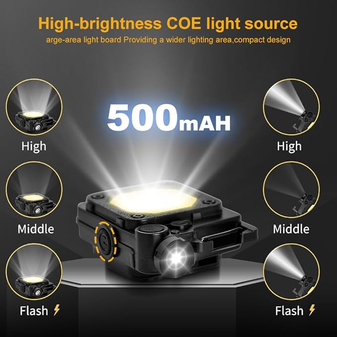 2 Pack Cob Keychain Flashlight,1000 Lumens Bright Rechargeable LED Flashlight, Small Flashlight with Bracket and Screwdriver, Emergency Light for for Fishing,Camping,Hiking and Walking