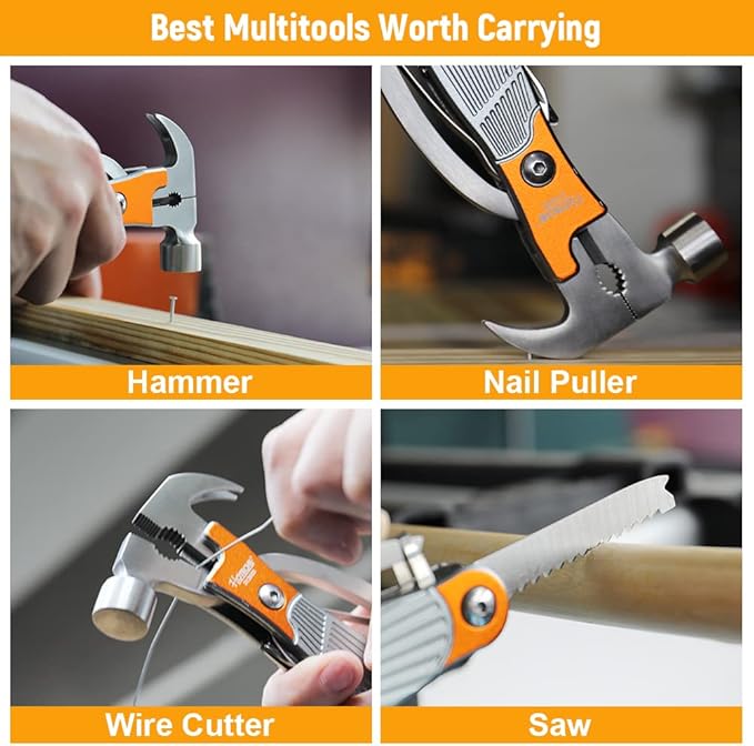 Hoteche MultiTool 11-in-1 Multi-Functiona Adjustable Wrench with Hook Remover, Wire Cutter, Hammer, Wrecking Bar, Screwdriver, Bottle Opener, Saw, Knife, File for Camping and Household