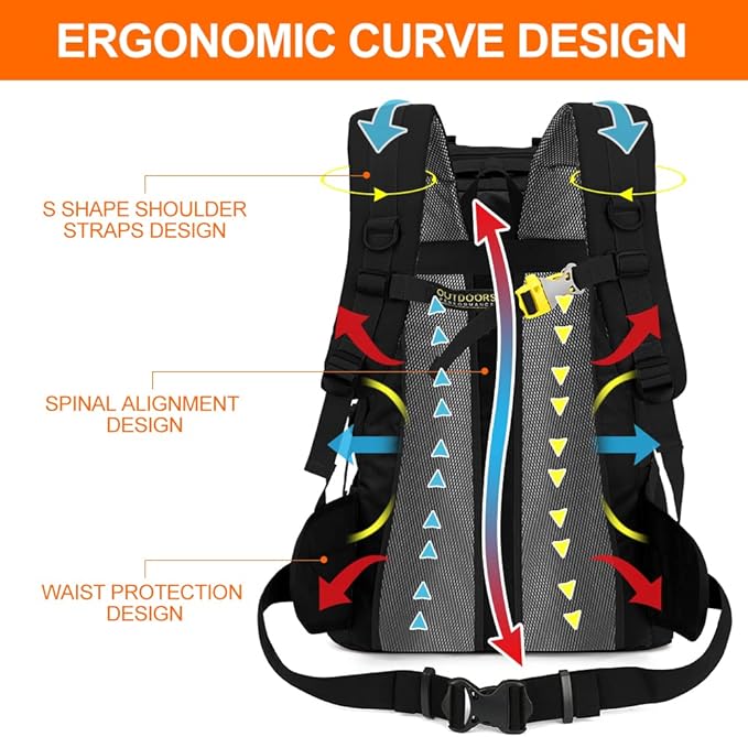 INOXTO 40L Hiking Backpack Camping Backpack with Waterproof Rain Cover for Men Women, Outdoor Sport Travel Daypack with Adjustable Chest and Hip Strap (Black)