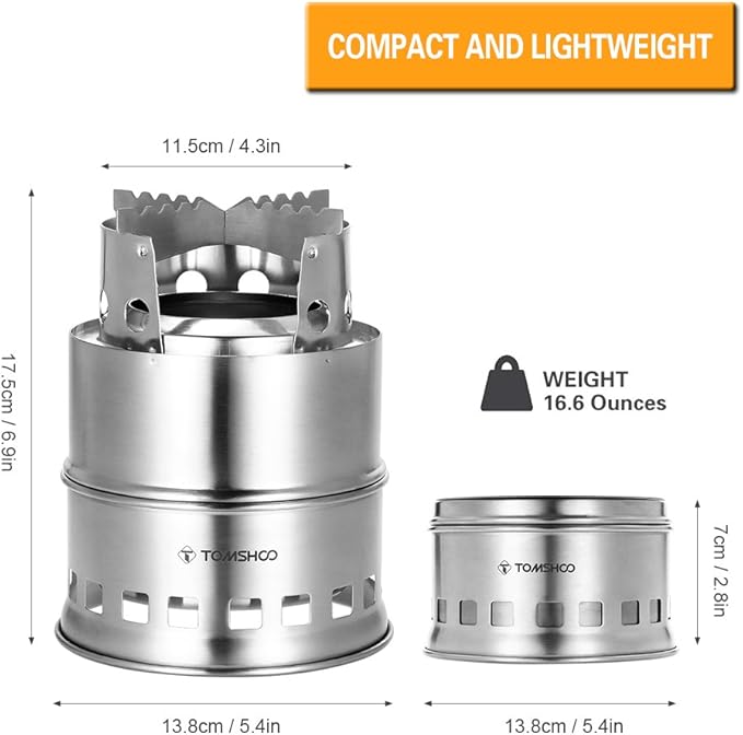 TOM SHOO Camping Stove Camp Wood Stove Portable Foldable Stainless Steel Burning Backpacking Stove for Outdoor Hiking Picnic BBQ