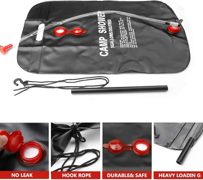 Solar Shower Bag for Camping,5 gallons/20L Solar Heating Shower Bag with Removable Hose and On-Off Switchable Shower Head,Camping Accessories for Camping Beach Swimming Outdoor
