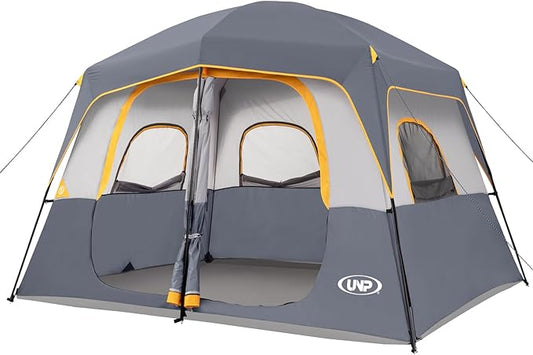 UNP 2/4/6/8 Person Tent, Portable Cabin Tent, Camping Tent 4-Person Easy Set Up, Waterproof with Top Rainfly for Outdoor Camping/Hiking