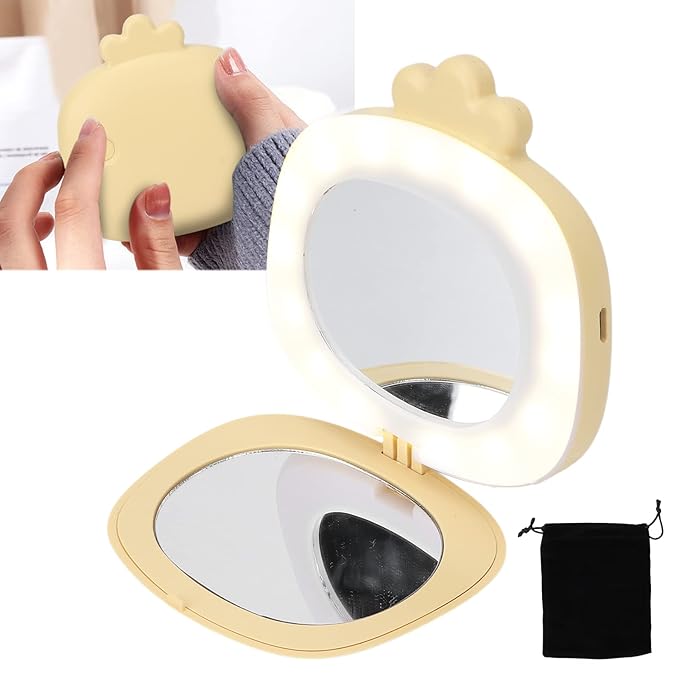 Hand Warmers Rechargeable, Electric Hand Warmer, Small Compact USB Handwarmer with Pocket Mirror Light Portable Hands Heater for Men and Women for Home Travel Use Camping Fishing(Yellow Chicken)