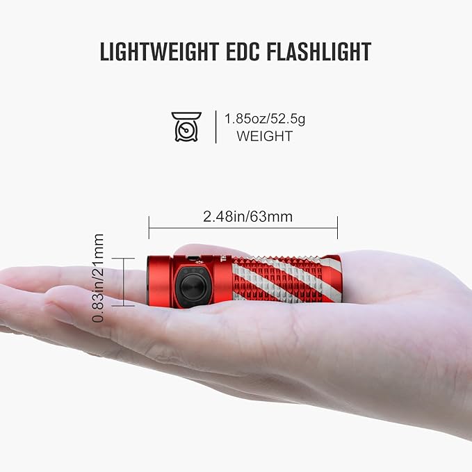 OLIGHT Baton4 Rechargeable EDC Flashlight, LED Pocket Flashlight 1300 Lumens with Magnetic Charging Cable, Small Powerful Bright Flashlight for Home, Camping, and Emergencies (Candy Cane)