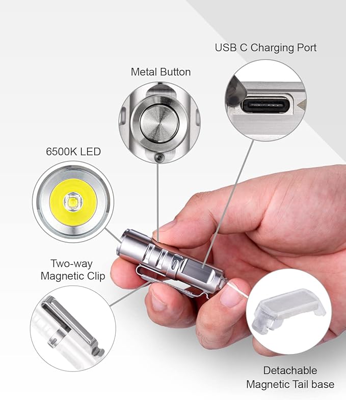 RovyVon Aurora A2 G4 Bright Keychain Flashlight USB C Rechargeable EDC Flashlight 650 lumens Small Magnetic Clip Flashlight, Lockout Feature Momentary On for Daily Carry Use