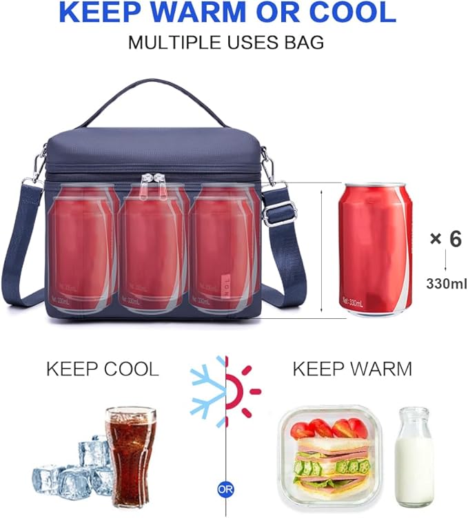 NOL Natural Organic Lifestyle Insulated Lunch Bags for Women Cooler Bag Lightweight Nylon Waterproof Lunch Box For Work (Small, Navy blue)