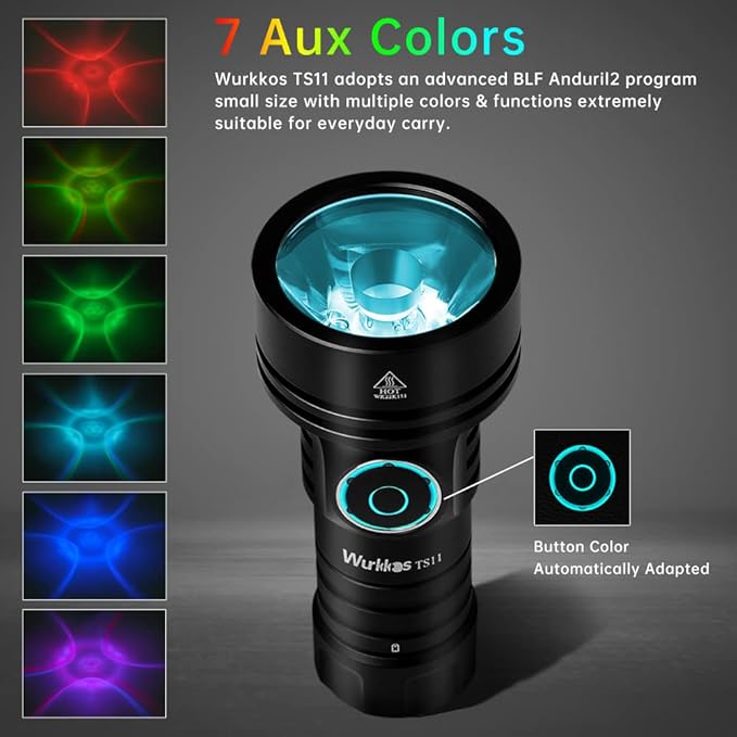 Wurkkos TS11 EDC Flashlight Rechargeable,Super Bright Led Pocket Flashlight with 616M Beam Distance,Compact LED Flashlight with Anduril 2.0 UI and SFT40 Led (Black)