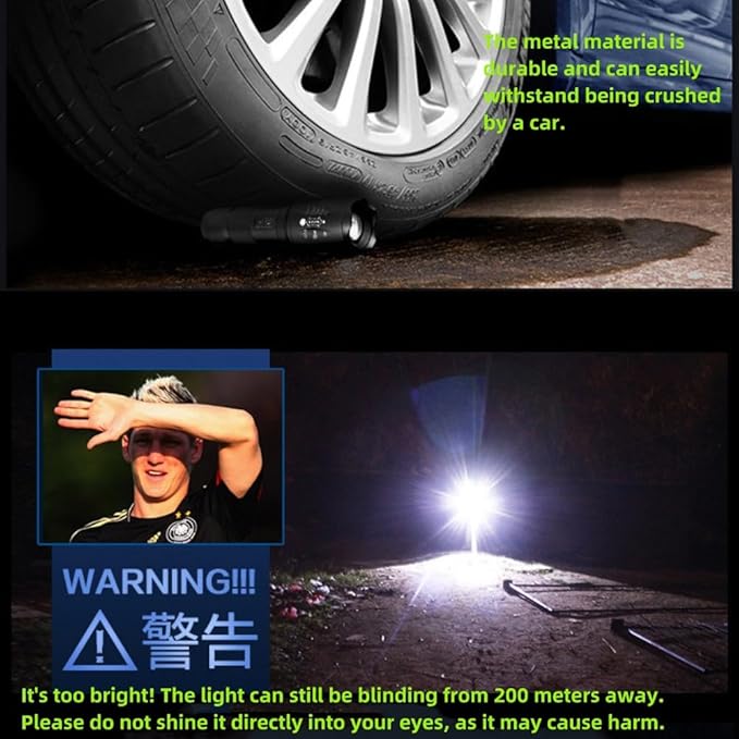 LED Adjustable Focus Flashlight, High Lumens Flash Light, Battery Powered, Portable, Waterproof, Multifunctional, Flashlight for Emergencies, Camping, Travel, Hiking, Car, Home