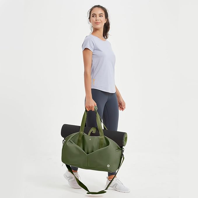 Ceneda 20" Gym Duffel Bag with Wet Pocket Shoes Compartment Portable Overnight Weekender Bag Travel bag Yoga Bag for Women (Green)