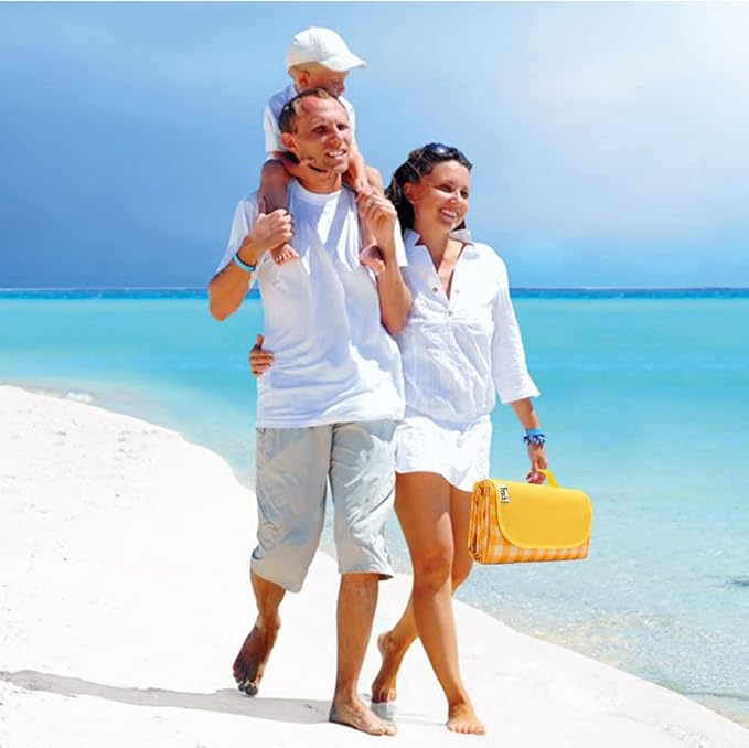 Extra Large Picnic Blanket Beach Blankets, 80''x80'' Picnic Mat Waterproof Sand Proof Foldable Portable for Outdoor Camping Hiking Travel Grass Park Music Festival Lawn Mats (yellow, 80x80 inch)