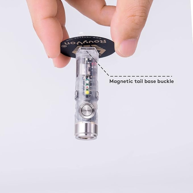 RovyVon 4th USB-C Aurora A8 EDC Flashlight, 6500K LED Max 650 Lumen, Momentary On Keychain Light with Magnetic Clip/Base, Lock Mode, for Checking Outdoor(365nm/Red/White)